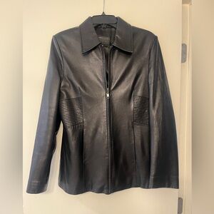 Vintage Izod Black Genuine Leather Women’s Jacket with Rabbit Fur Lining Sz Med